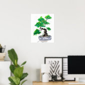 Green Bonsai Waterverf Poster Print (Thuiskantoor)
