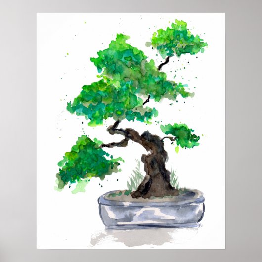 Green Bonsai Waterverf Poster Print (Voorkant)