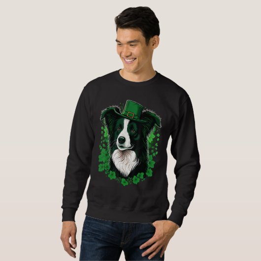 Green Border Collie shamrock St Patricks Day Borde Trui (Voorkant volledig)