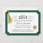 Green Border Diploma met Tassel Afstuderen Uitnodi Kaart (Voorkant)