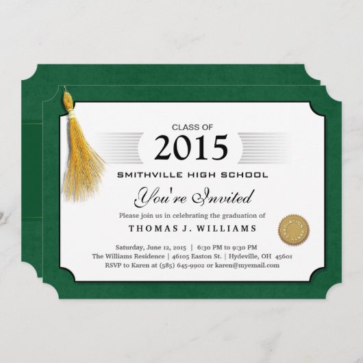 Green Border Diploma met Tassel Afstuderen Uitnodi Kaart (Voorkant / Achterkant)