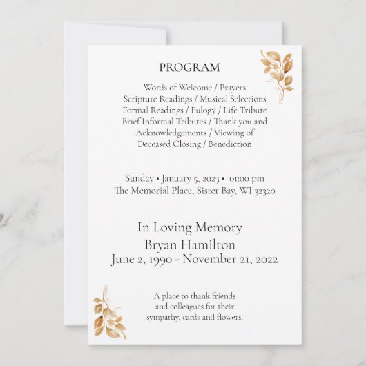 Green Border Memorial Orde van de Dienst Programma (Achterkant)