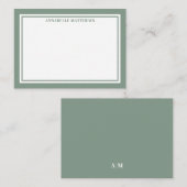 Green Border Minimalist Name Monogram Notitiekaartje (Voorkant / Achterkant)
