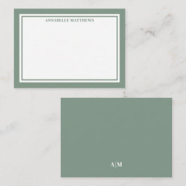 Green Border Minimalist Name Monogram Notitiekaartje