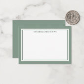 Green Border Minimalist Name Monogram Notitiekaartje (Voorkant / Achterkant in situ)