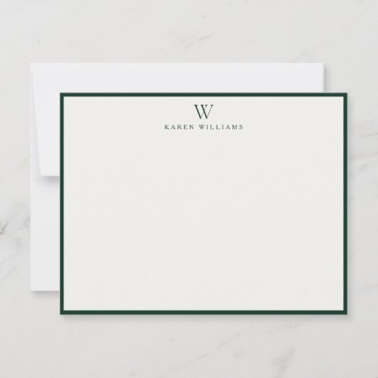 Green Border Monogram Stationery Note Card Kaart (Voorkant)