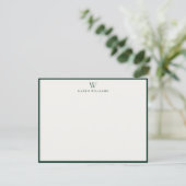 Green Border Monogram Stationery Note Card Kaart (Staand voorkant)