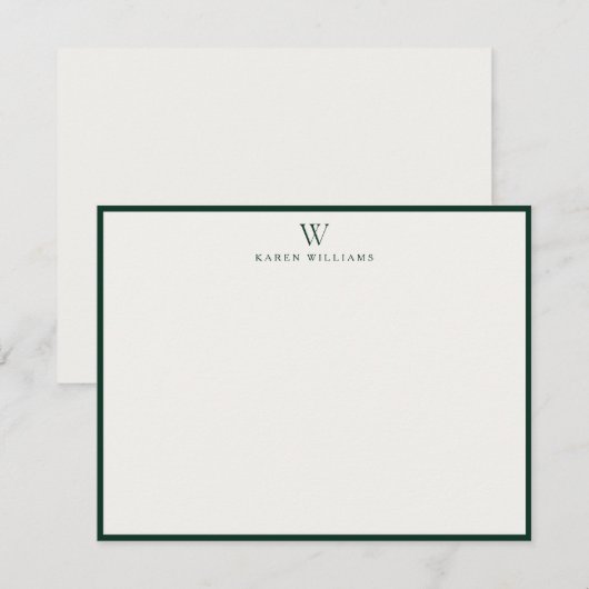 Green Border Monogram Stationery Note Card Kaart (Voorkant / Achterkant)
