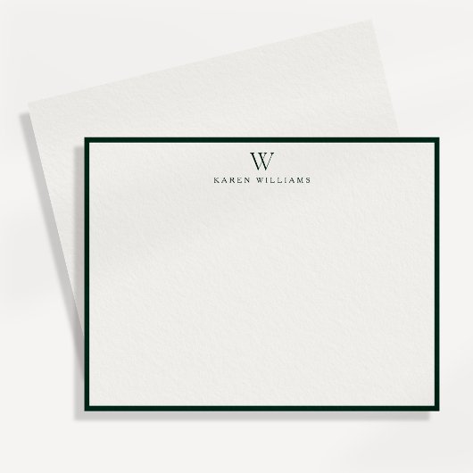 Green Border Monogram Stationery Note Card Kaart