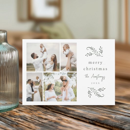 Green Botanical 4 Fotocollage Feestdagenkaart