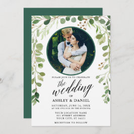 Green Botanical Calligraphy Photo Wedding Kaart