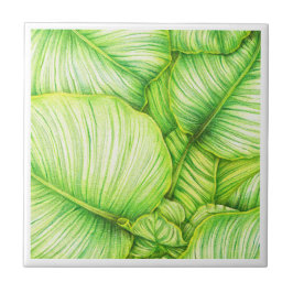 Green Botanical Ceramic Tile Tegeltje