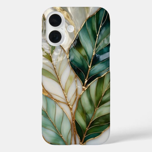 Green Botanical iPhone Case Luxury Leaf Design (Achterkant)