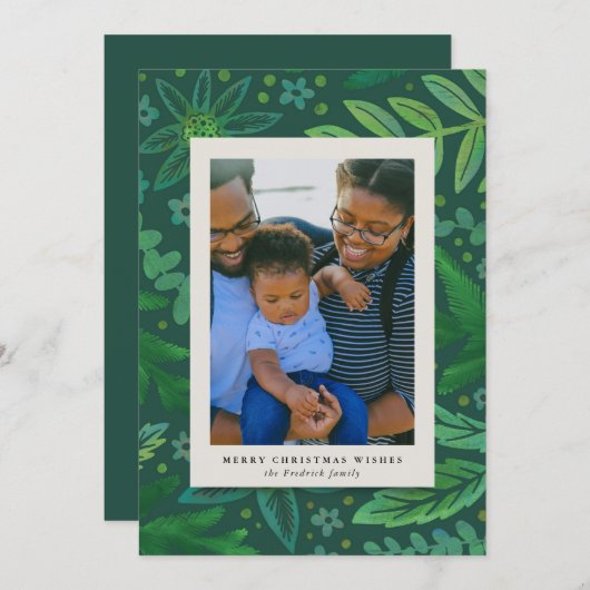 Green Botanical kerstfotokaart (Voorkant / Achterkant)