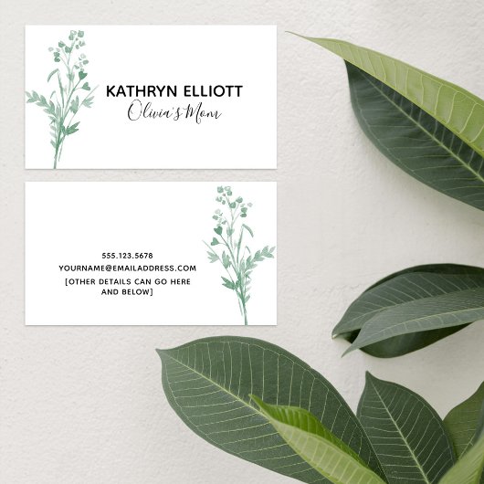 Green Botanical Mam Play Date Calling Card Contactkaartje