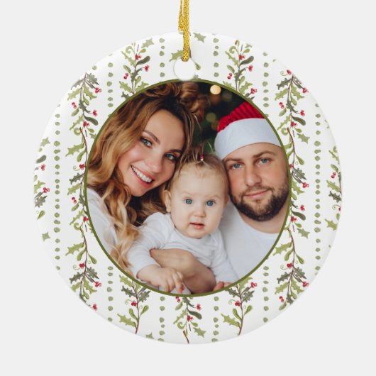 Green Botanical Photo Christmas Keramisch Ornament (Achterkant)