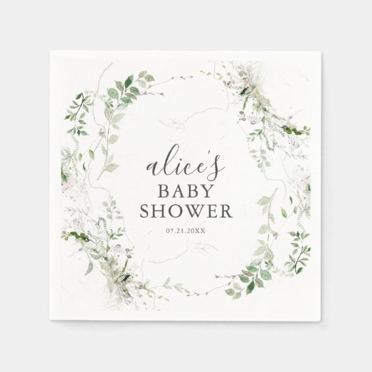 Green Botanical Script Baby shower Servet (Voorkant)