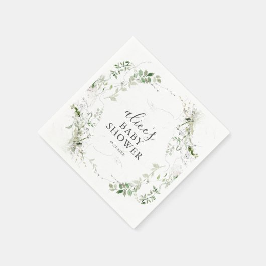 Green Botanical Script Baby shower Servet (Hoek)