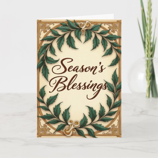 Green Botanical Seasons Blessings Christmas  Kaart (Voorkant)