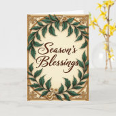 Green Botanical Seasons Blessings Christmas  Kaart (Gele Bloem)