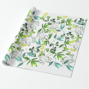 Green Botanical Sprigs Cadeaupapier