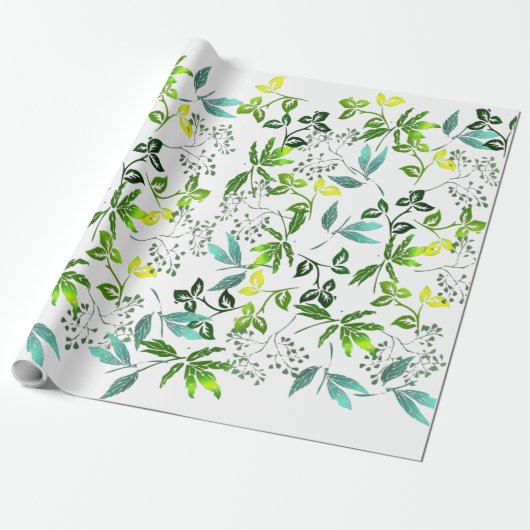 Green Botanical Sprigs Cadeaupapier (Uitgerold)