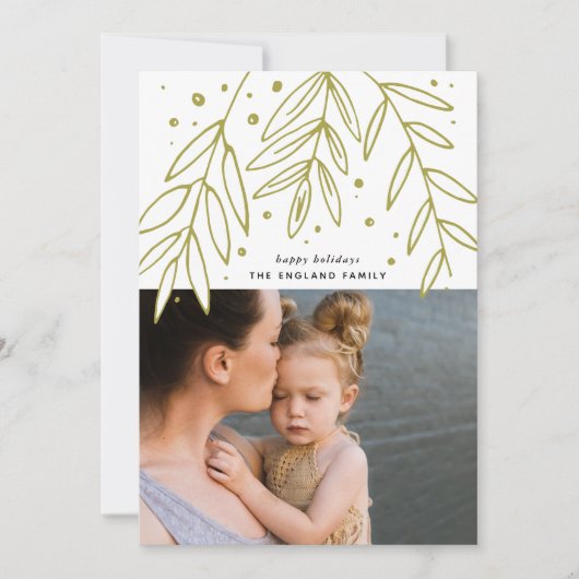 Green Botanical Sprigs Photo Holiday Card Feestdagenkaart (Voorkant)