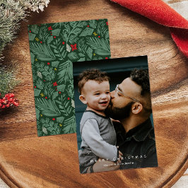 Green Botanical Vertical Photo Holiday Card Feestdagenkaart