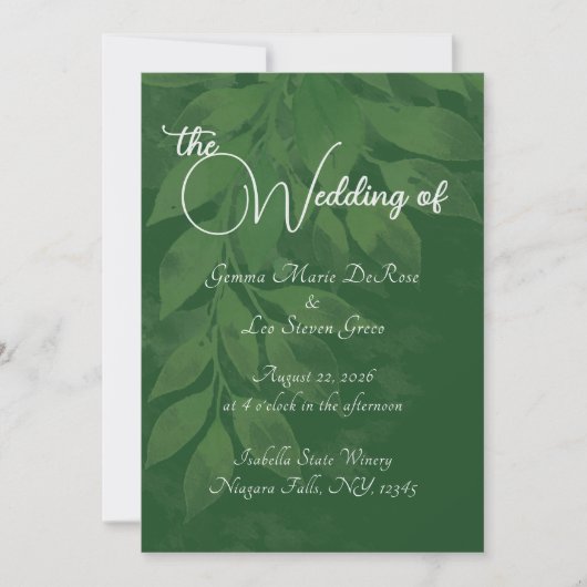 Green Botanical Wedding Invitation Kaart (Voorkant)