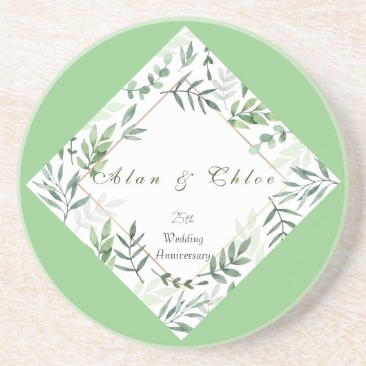 Green Botanical Wedding Sandstone Onderzetter (Voorkant)