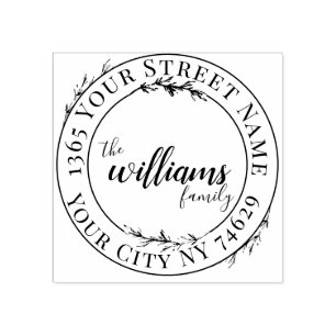 Green Botanical Wreath Script Return Adres Rubberstempel