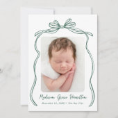 Green Bow 2 Foto Geboorte Aankondiging (Voorkant)