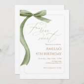 Green Bow 4th Birthday Invitation Four Ever Sweet Kaart (Voorkant / Achterkant)