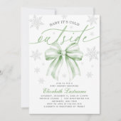 Green Bow Baby Its Cold Outside Winter Baby Shower Kaart (Voorkant)