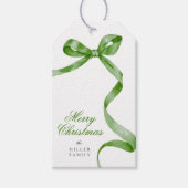 Green Bow Christmas Gift Label Cadeaulabel (Voorkant)