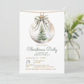Green Bow Christmas Party Ornament Holiday Floral Kaart (Staand voorkant)