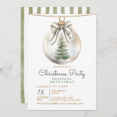 Green Bow Christmas Party Ornament Holiday Floral Kaart (Voorkant / Achterkant)