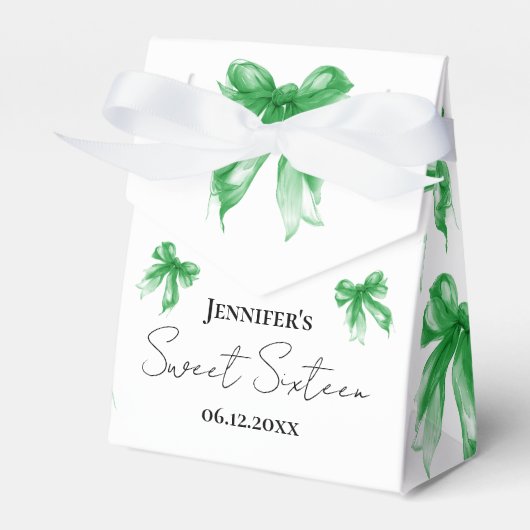 Green Bow Coquette Script Sweet 16 Thank You Bedankdoosjes (Voorkant Zijde)