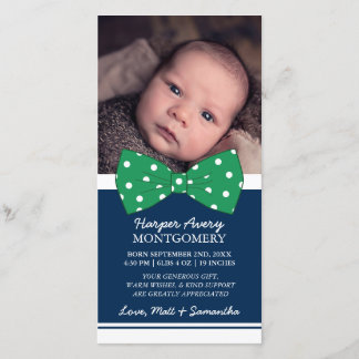 Green Bow Custom Photo Baby shower Hartelijk dank Bedankkaart