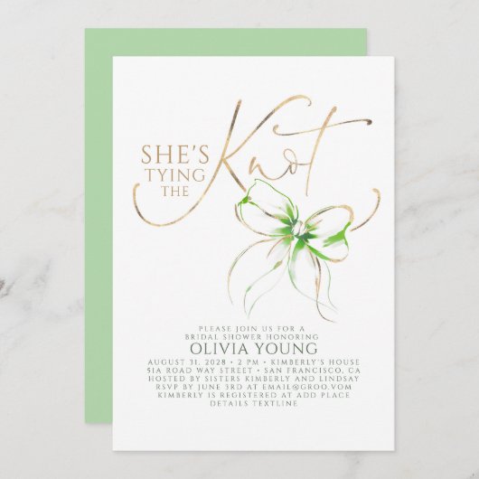 Green Bow Elegant Modern Minimalist Bridal Shower Kaart (Voorkant / Achterkant)