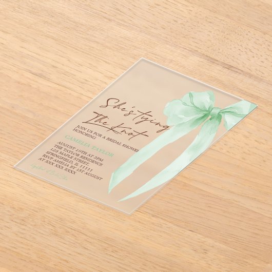 Green Bow Elegant Vrijgezellenfeest Acryl Uitnodigingen (Laagn)