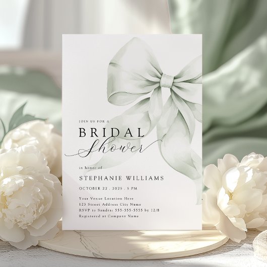 Green Bow Elegante Bruids Douche Uitnodiging