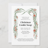 Green Bow en Poinsettias kerstvakantie Kaart (Voorkant)