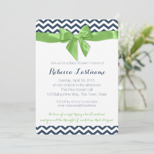 Green Bow en Zigzag Baby shower Kaart (Staand voorkant)