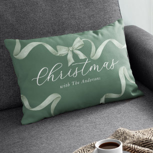 Green Bow Familie Kerstmis Kussen