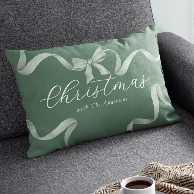 Green Bow Familie Kerstmis Kussen (Creator heeft geüpload)