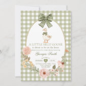 Green Bow Gingham Silly Goose Baby Shower Kaart (Voorkant)