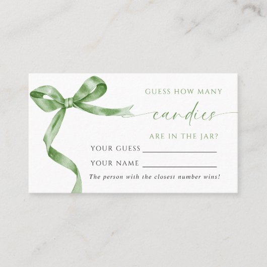 Green Bow Hoeveel Snoepjes Douche Game Card Plaatskaartje (Voorkant)