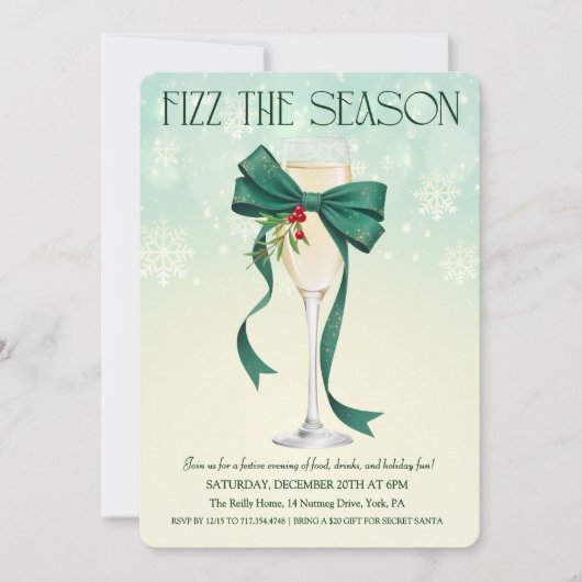 Green Bow Holiday Cocktail Kerstuitnodiging Kaart (Voorkant)