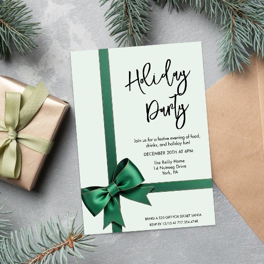 Green Bow Holiday Kerstuitnodiging Kaart